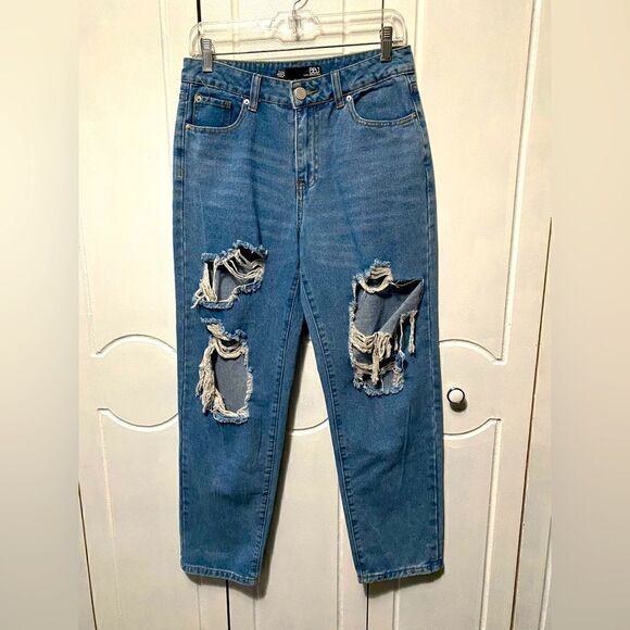 BBJ Denim - BBJ  High Waist Ripped Distressed Straight Leg Jeans Denim size 7/28